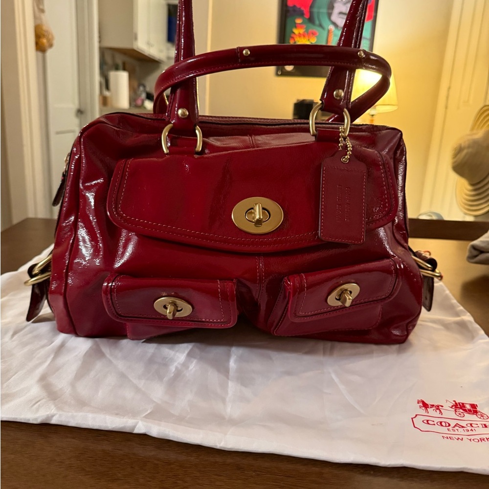 Coach Peyton Legacy Cherry Red Patent Leather Satchel - Dust Bag Included